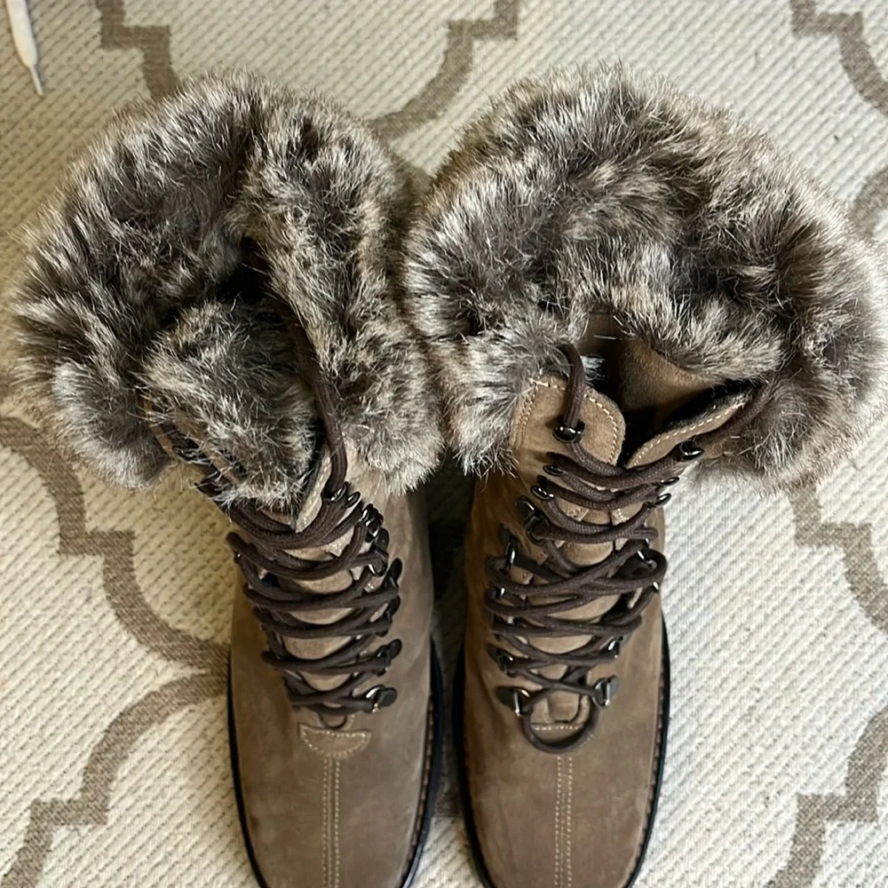 AQUATALIA BY MARVIN K BRASS WEATHERPROOF BROWN SUEDE FAUX FUR lace up boots - Picture 3 of 15